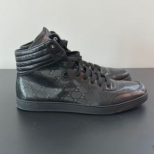 Gucci GG Imprimee Black Leather High Top Sneakers size 13.5. Authentic.